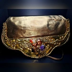 Vintage Large Copa Collection Gold Metallica purse with Brass and Amethysts